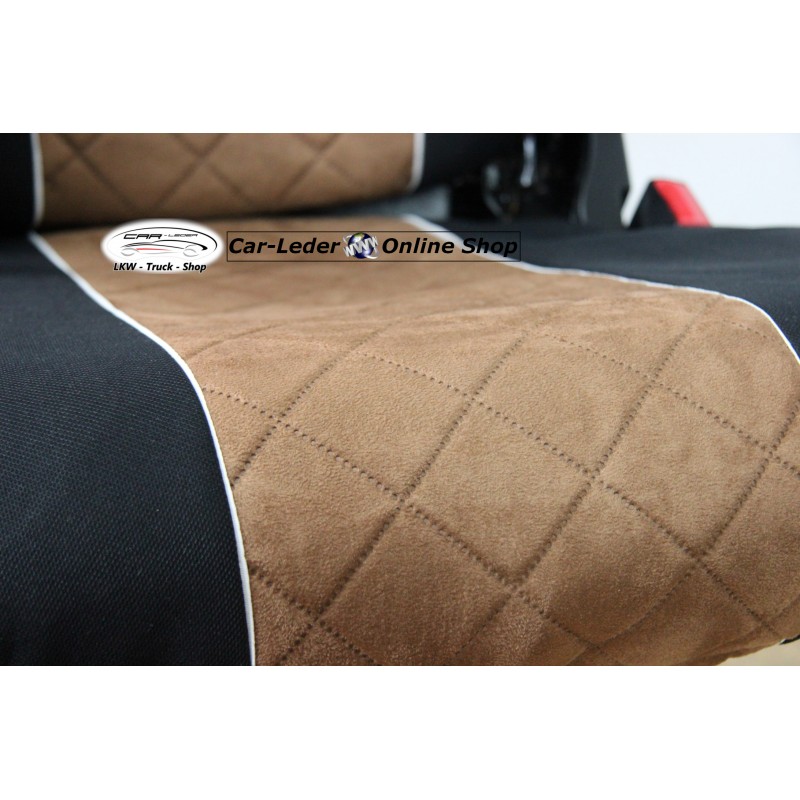 LKW Schonbezüge Sitzbezüge Velour - Stoff Schwarz - Beige passend für LKW Mercedes Actros MP4 2011 - 2018 Actros MP5 Beifahrersitz klappbar